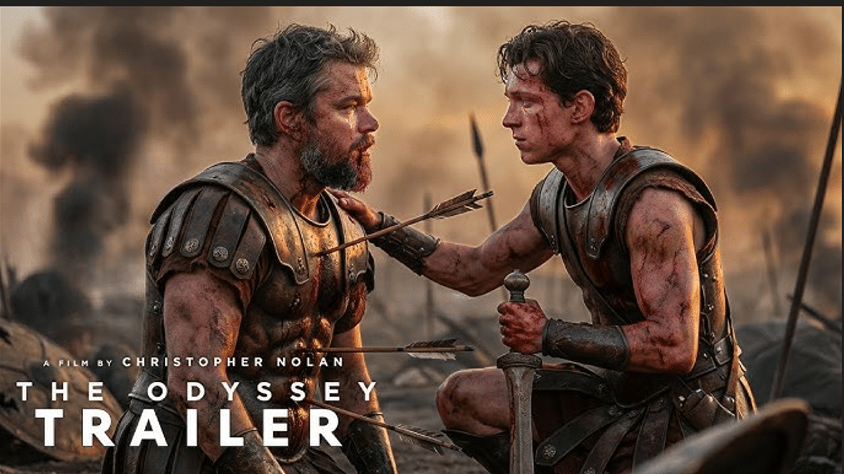 The Odyssey 2026 movie poster featuring Matt Damon as Odysseus